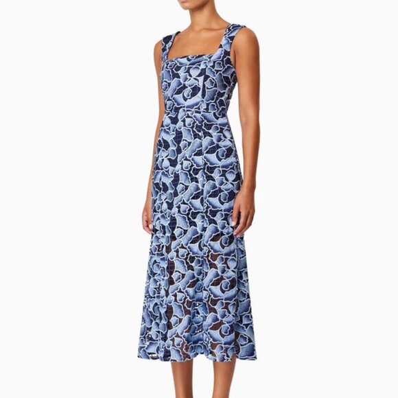 318$ ELLIAT Square Neck A Line Cocktail Midi Dress Sleeveless Size M Navy Blue - Picture 4 of 5